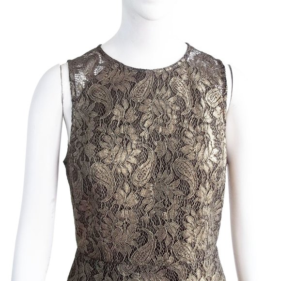 IF BY SEA Gold Lace Overlay Black Mini Fit n Flare Dress w Cutout Back Sz M NWT - Picture 3 of 8